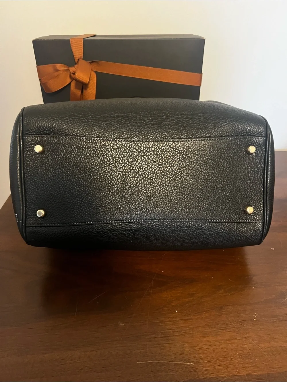 Authentic Coach Black Pebbled Leather Large Rowan Satchel with Gold Accents